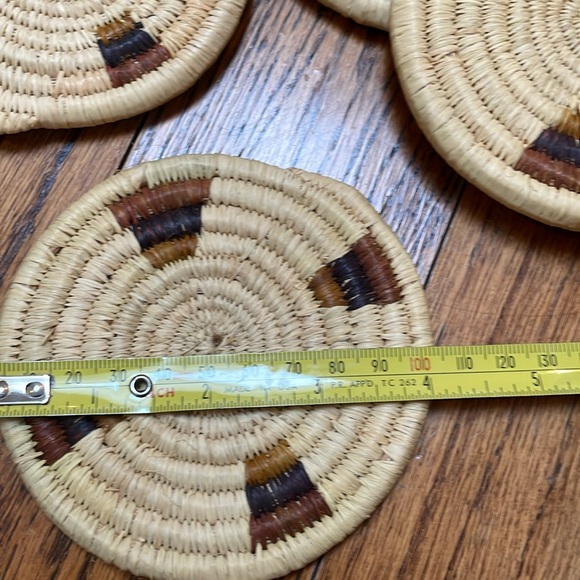 Set of 6 vintage Woven Coasters & lidded storage container beige browns - Picture 4 of 4